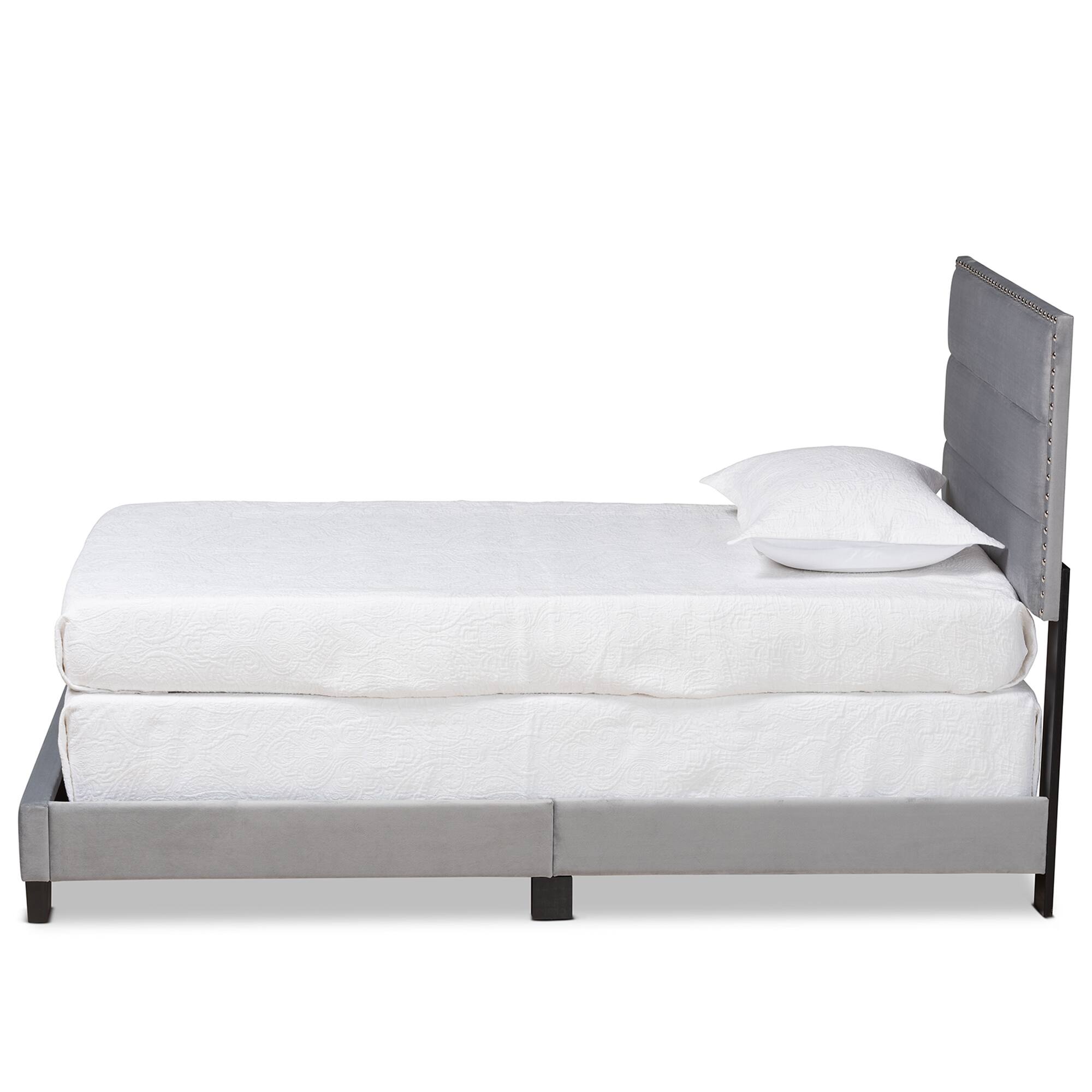 Angle. Baxton Studio - Tamira Modern and Contemporary Glam Velvet Fabric Upholstered Twin Size Panel Bed - Grey/Black.