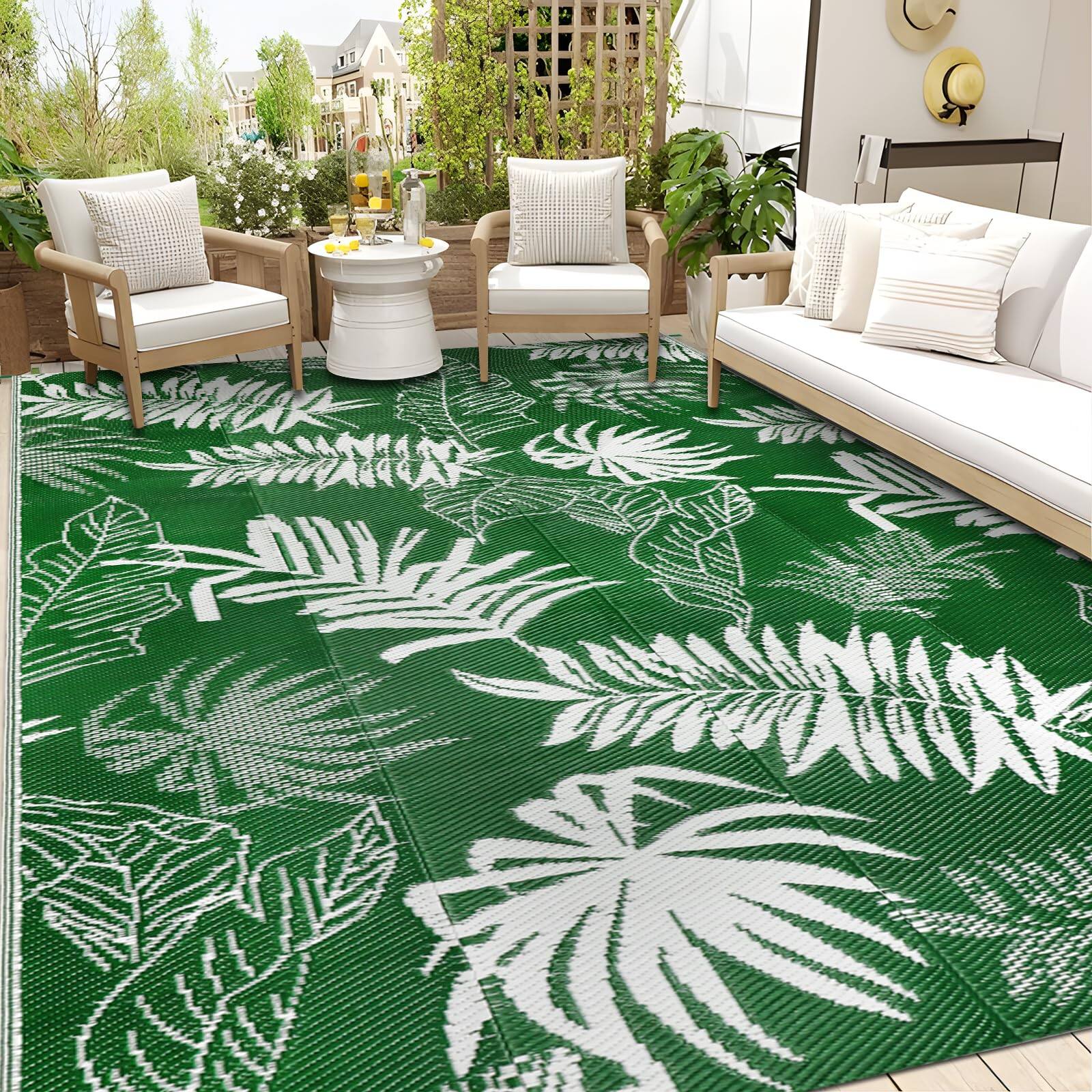 Reds Spade - Outdoor Rug Waterproof Ft Reversible Plastic Straw Large Carpet Patio For Rv Camping Indoor Mat Porch Deck - Green-5' x 8'