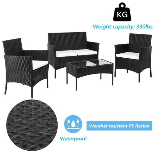 KG Weight capacity: 330lbs  
Weather resistant PE Rattan  
Waterproof