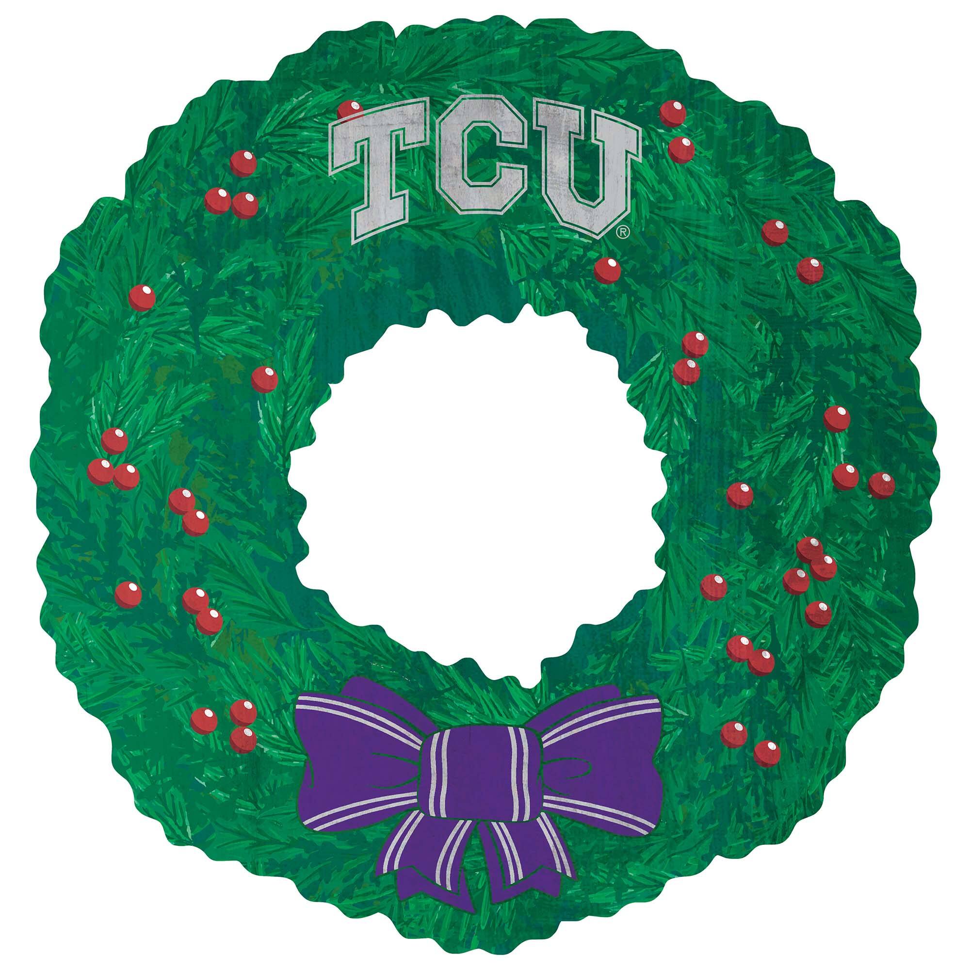 Front. Fan Creations - TCU Horned Frogs 16'' Team Wreath Sign - Green.