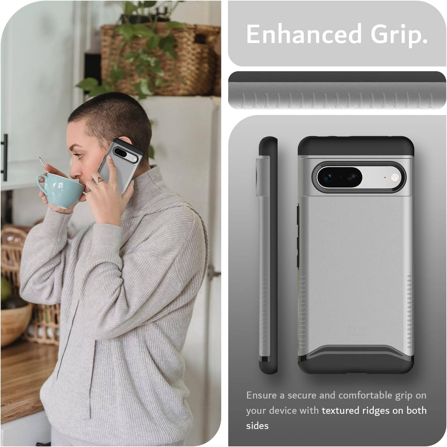 Enhanced Grip.

Ensure a secure and comfortable grip on your device with textured ridges on both sides.