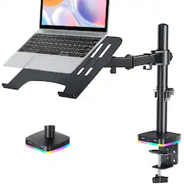 HongFei - RGB Monitor & Laptop Mount Stand with USB Ports, Adjustable for 13–32" Monitor & 11–17" Laptop, VESA Mount, C-Clamp - Black