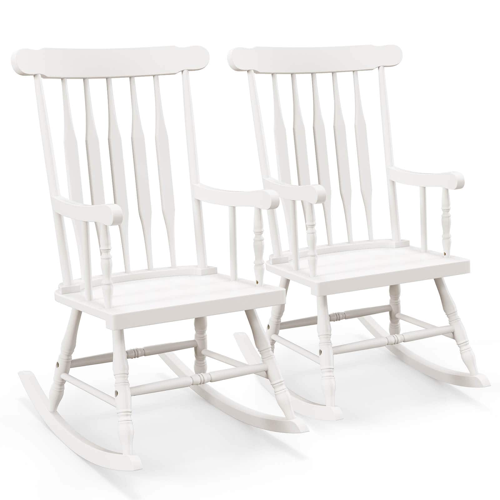 Costway - Set of 2 Wood Rocking Chair Glossy Finish - White