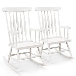 Costway - Set of 2 Wood Rocking Chair Glossy Finish - White