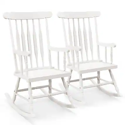 Front. Costway - Costway Set of 2 Wood Rocking Chair Glossy Finish - White.