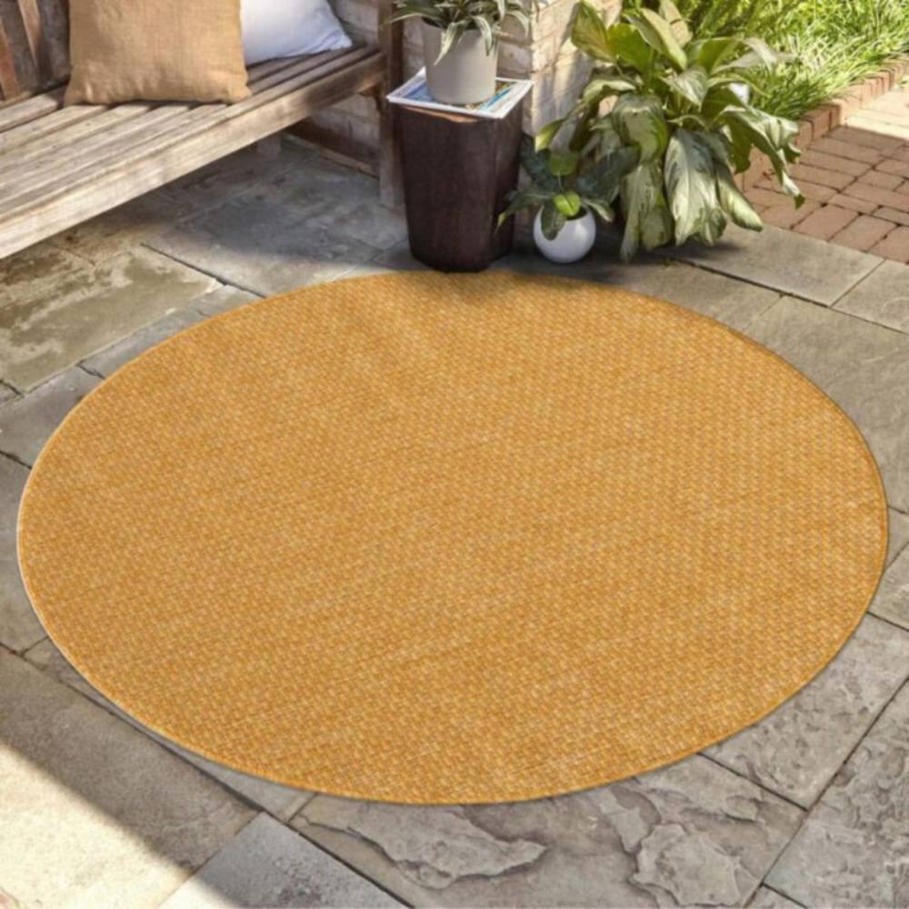 Front. Comfort Essence - CASUAL TRANSITIONAL ROUND OUTDOOR RUG - Yellow - Yellow.