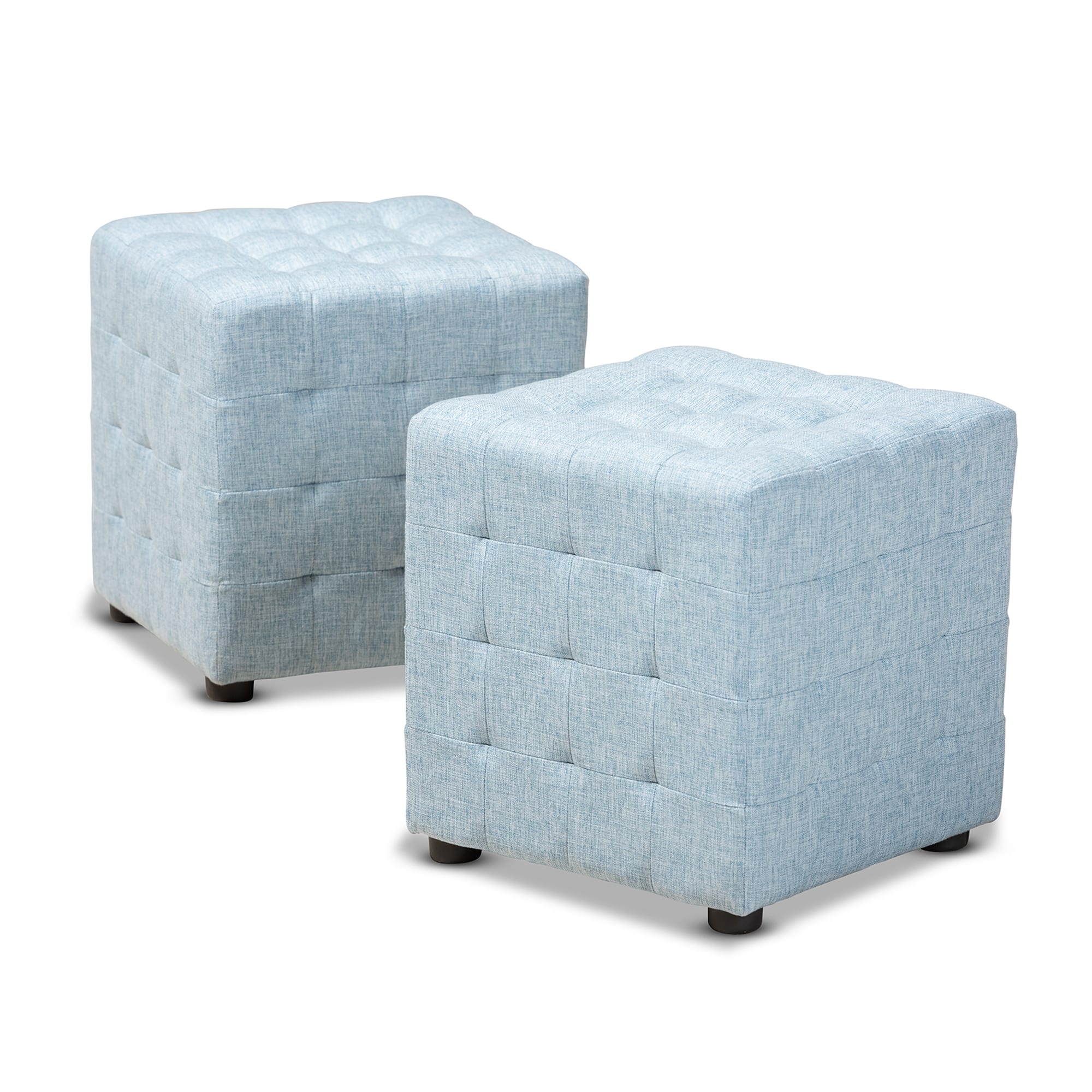Baxton Studio - Elladio Modern and Contemporary Fabric Upholstered Tufted Cube Ottoman Set - Light Blue