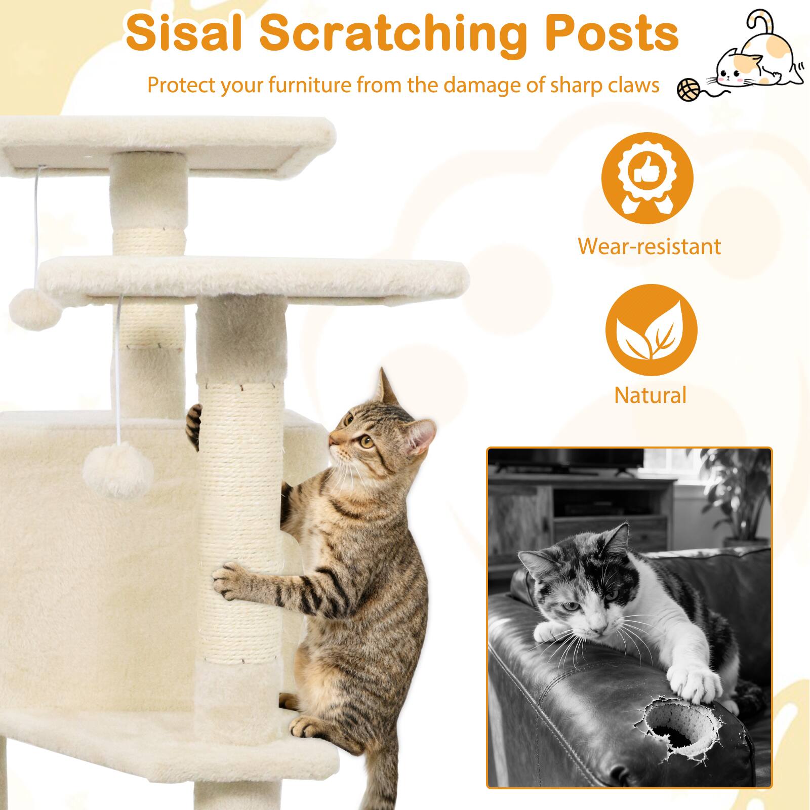 Sisal Scratching Posts  
Protect your furniture from the damage of sharp claws  

Wear-resistant  
Natural