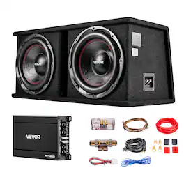 VEVOR - Subwoofer Bass Package, 12 in, 1200W RMS, Dual Car Audio Subwoofer and Amp Package, with Loaded Enclosure - Black