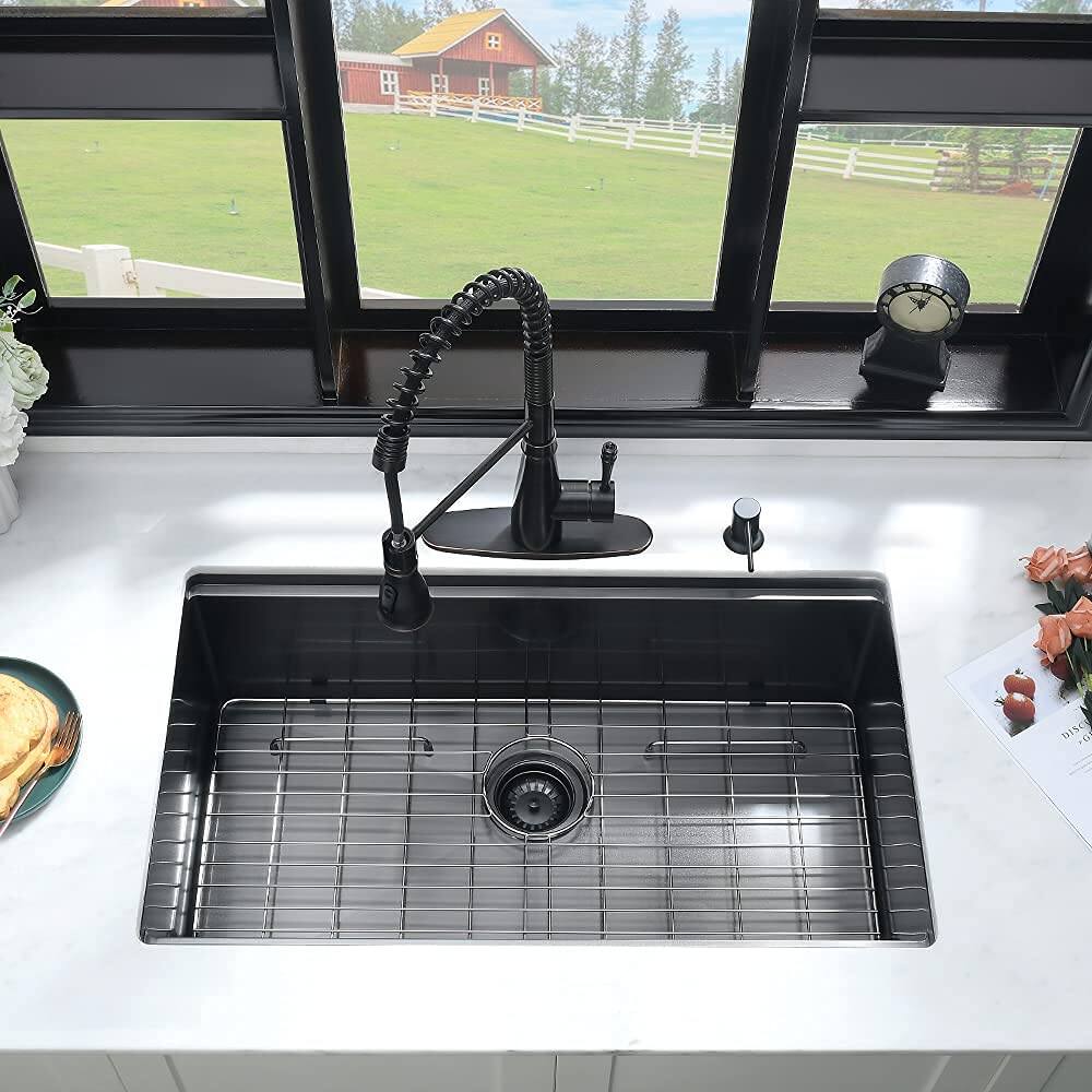 Angle. Siljoy - Workstation 32" L X 19" W Undermount Kitchen Sink With Accessories - Black.