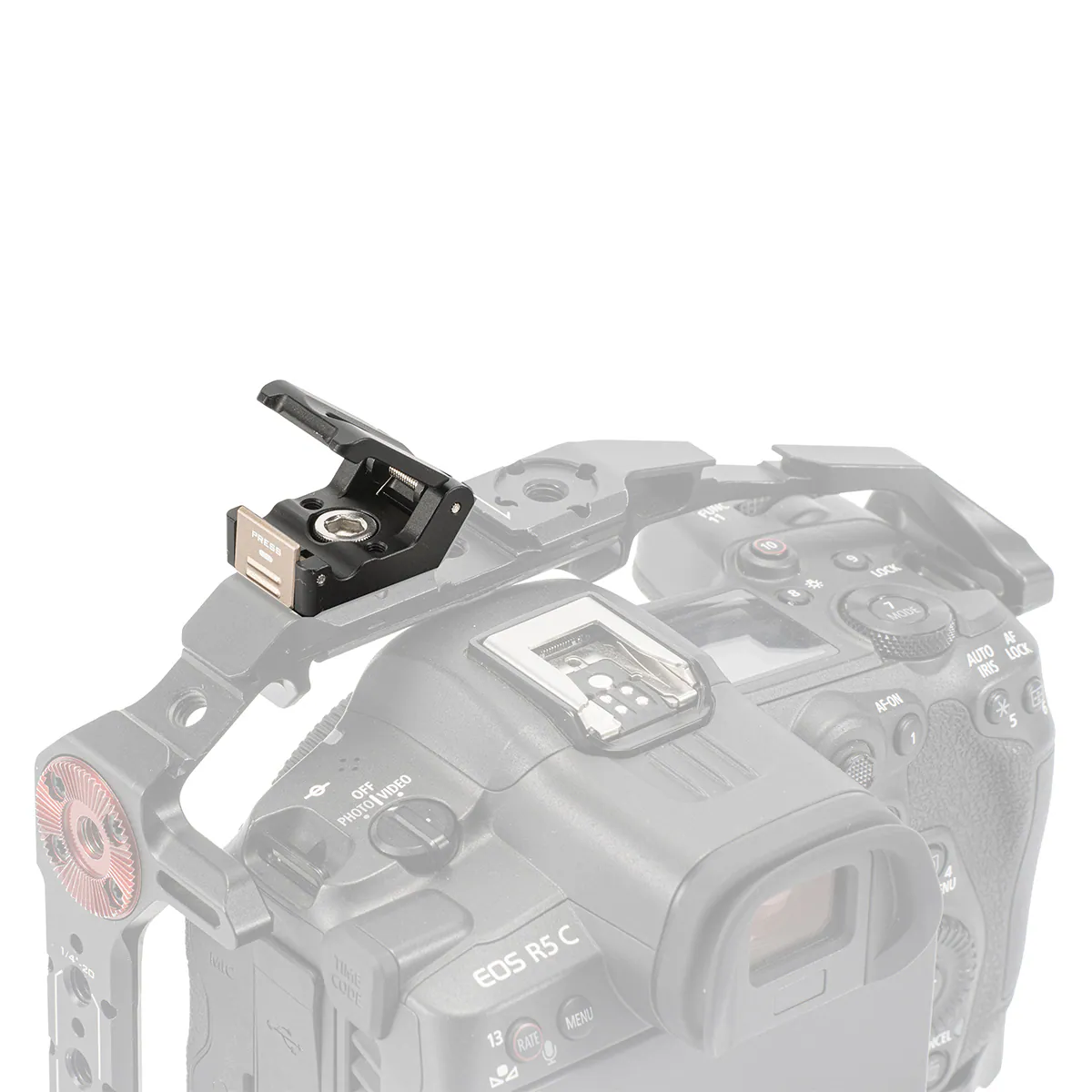 PRESS - PHOTO/VIDEO OFF VIDEO FUE 11 10 LO0L MOOE A AUTO LOCK IRIS AF-ON * 5 1 4 WU 142D WAl TI CODE R5 C EOS MENU 13 RATE
