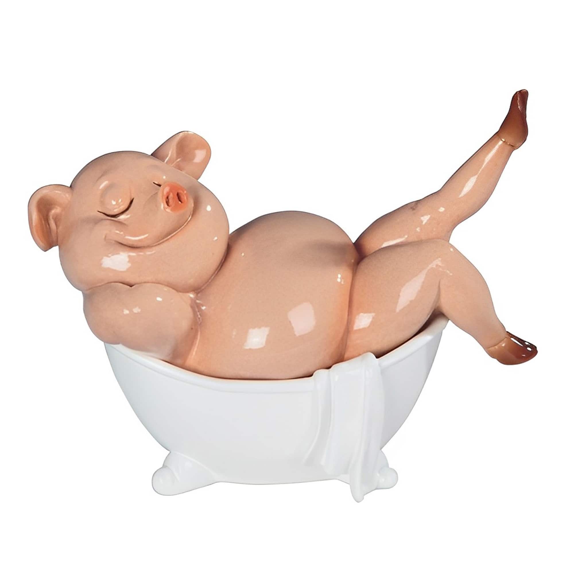 FC Design - 6"W Piggy Bathing Figurine Statue Office Desk Tabletop Home Decor Gift - Multi-Color