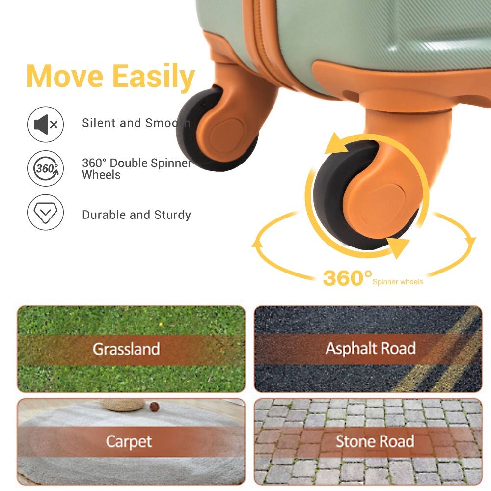Move Easily

Silent and Smooth

360° Double Spinner Wheels

Durable and Sturdy

360° Spinner wheels

Grassland

Asphalt Road

Carpet

Stone Road
