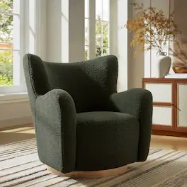 Montrose Wingback Sherpa Swivel Accent Chair by Modway - Fern Walnut