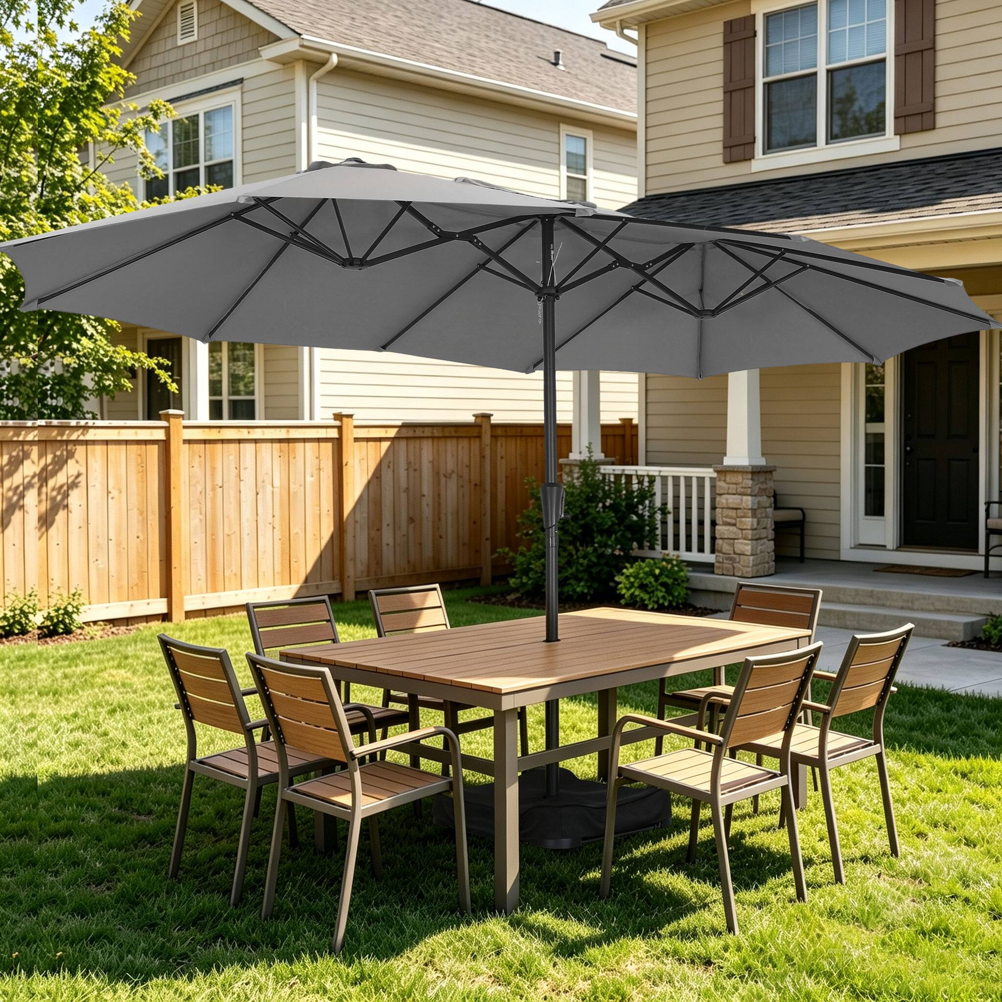 Alt View 2. Ainfox - Ainfox 15 x 9FT  Double Sided Patio Umbrella Outdoor Large Umbrella with Optional Solar LED Lights & Base - Gray-without Light.