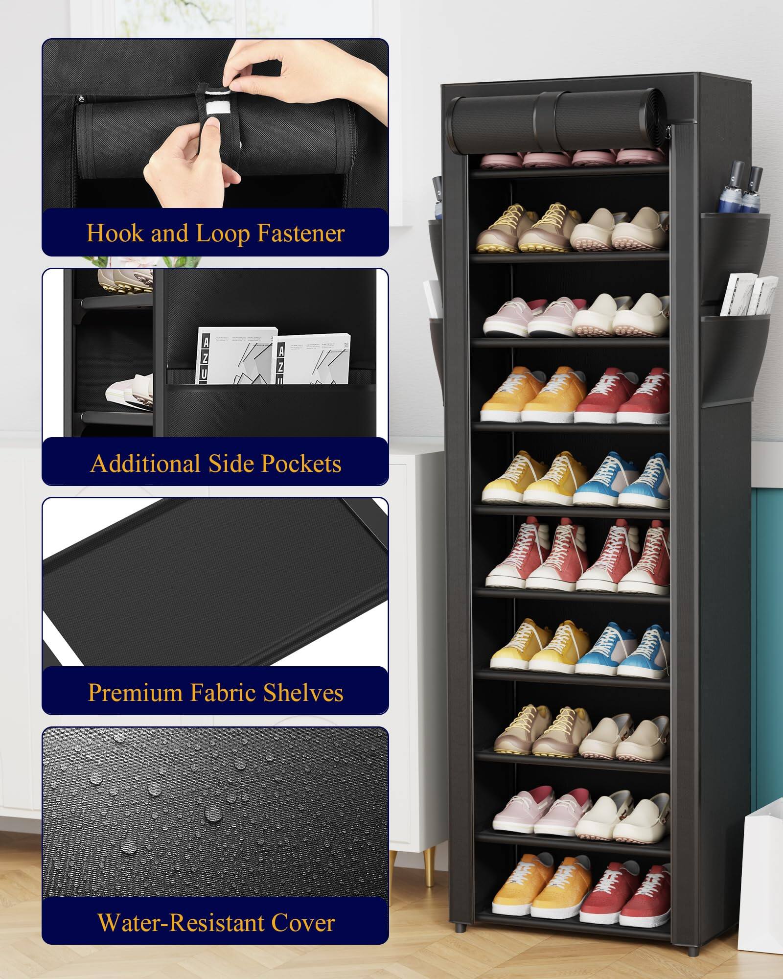 - Hook and Loop Fastener
- Additional Side Pockets
- Premium Fabric Shelves
- Water-Resistant Cover