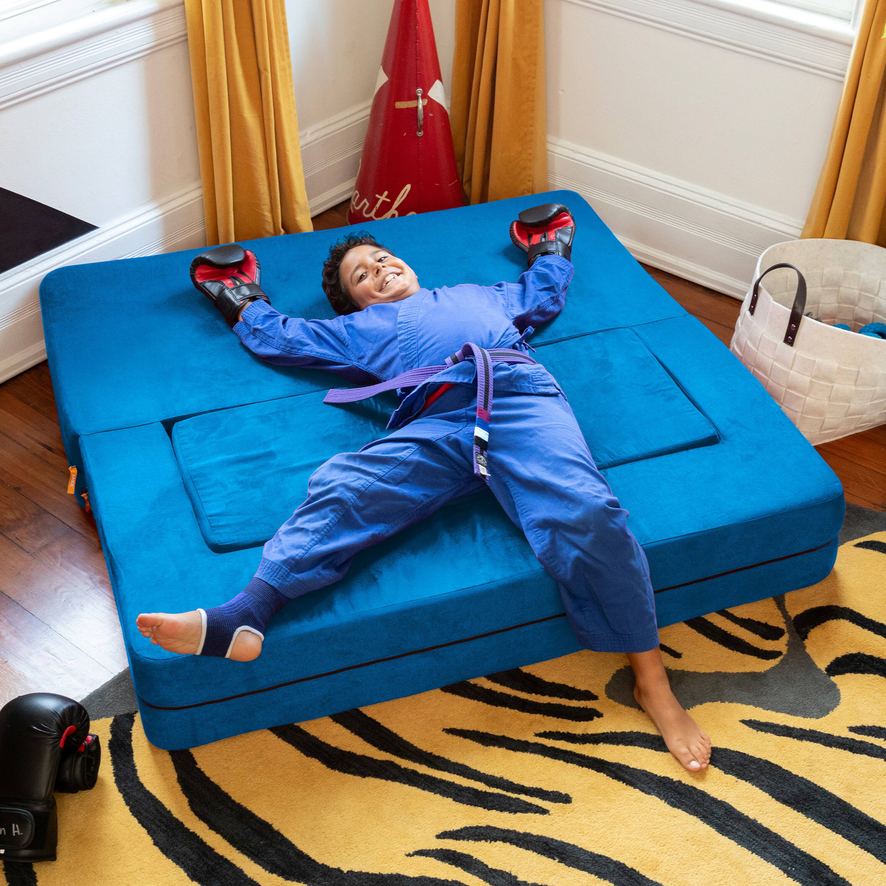 Alt View 2. Jaxx - Jaxx Zipline Kids Sofa & Large Ottoman, 3 in 1 Fold Out Sofa, Big Kids Edition, Blueberry - Blueberry.