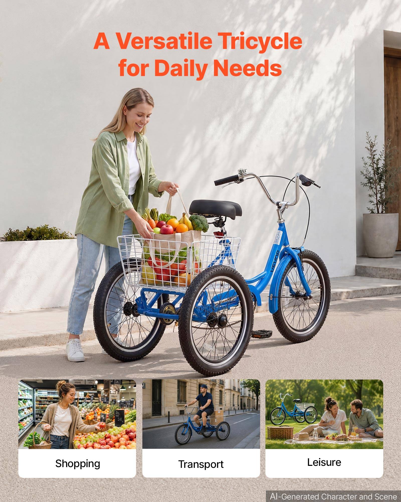 A Versatile Tricycle for Daily Needs

VEVOR

Shopping

Transport

Leisure

AI-Generated Character and Scene