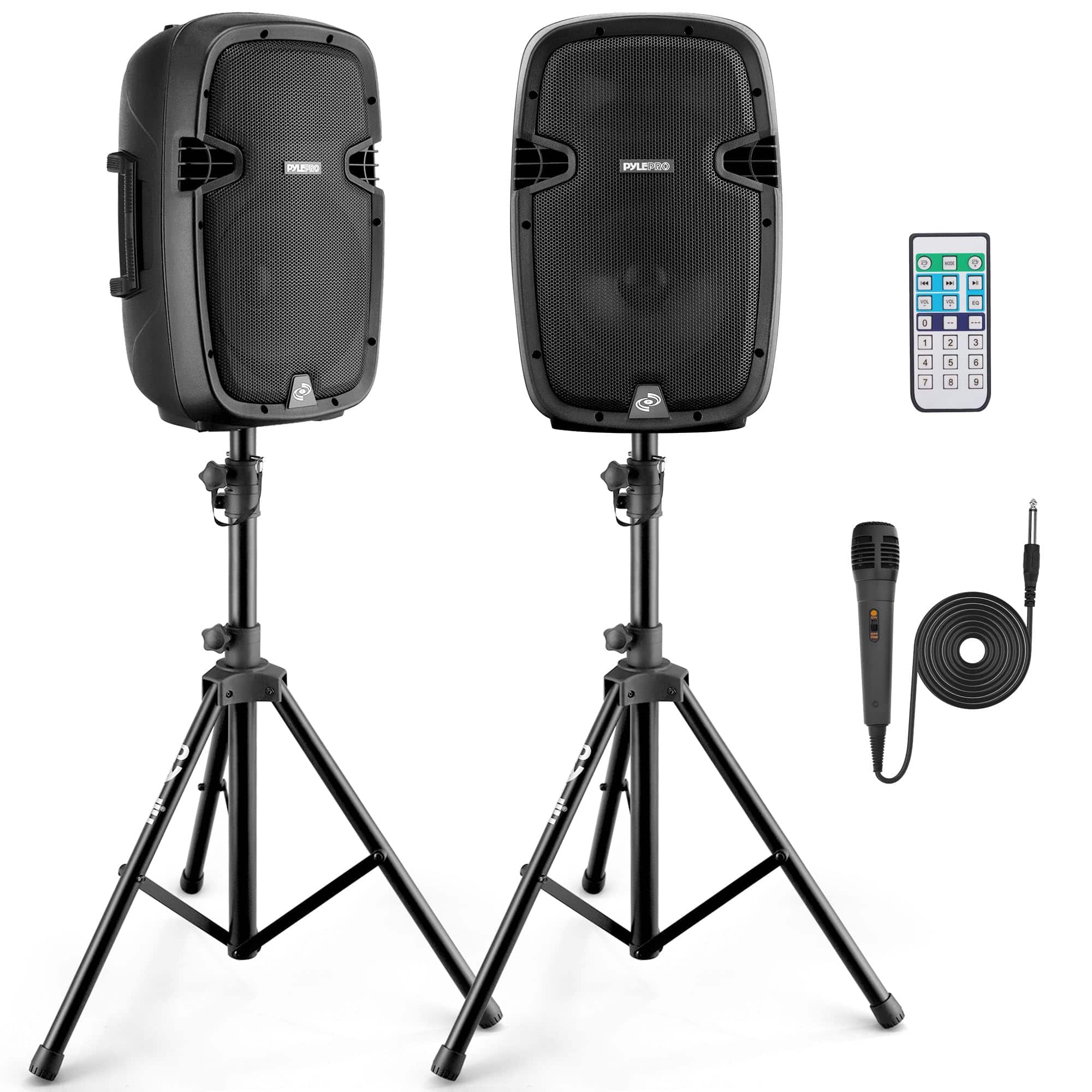Pyle - 10" Wireless Portable PA system - 1000W High Powered Bluetooth Compatible Active + Passive Pair Outdoor Sound Speak - Black