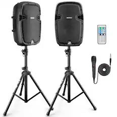 Front. Pyle - Pyle 10" Wireless Portable PA system - 1000W High Powered Bluetooth Compatible Active + Passive Pair Outdoor Sound Speak - Black.