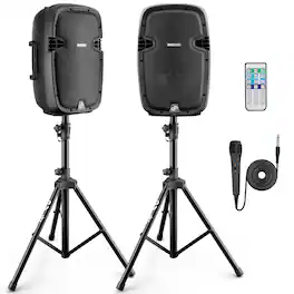 Pyle - 10" Wireless Portable PA system - 1000W High Powered Bluetooth Compatible Active + Passive Pair Outdoor Sound Speak - Black