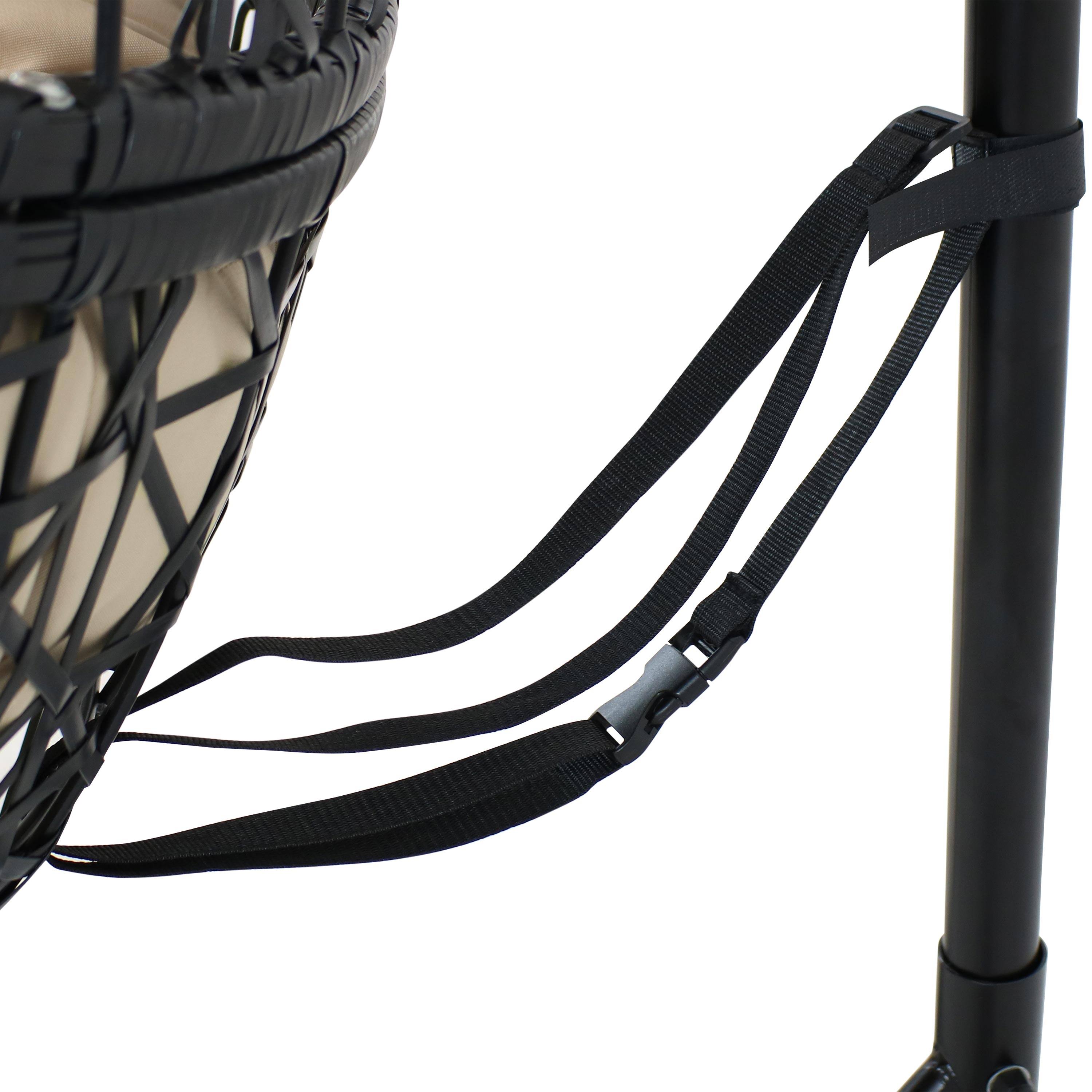 Alt View 5. Sunnydaze - Resin Wicker Hanging Egg Chair with Steel Stand/Cushions - Beige Cushions.