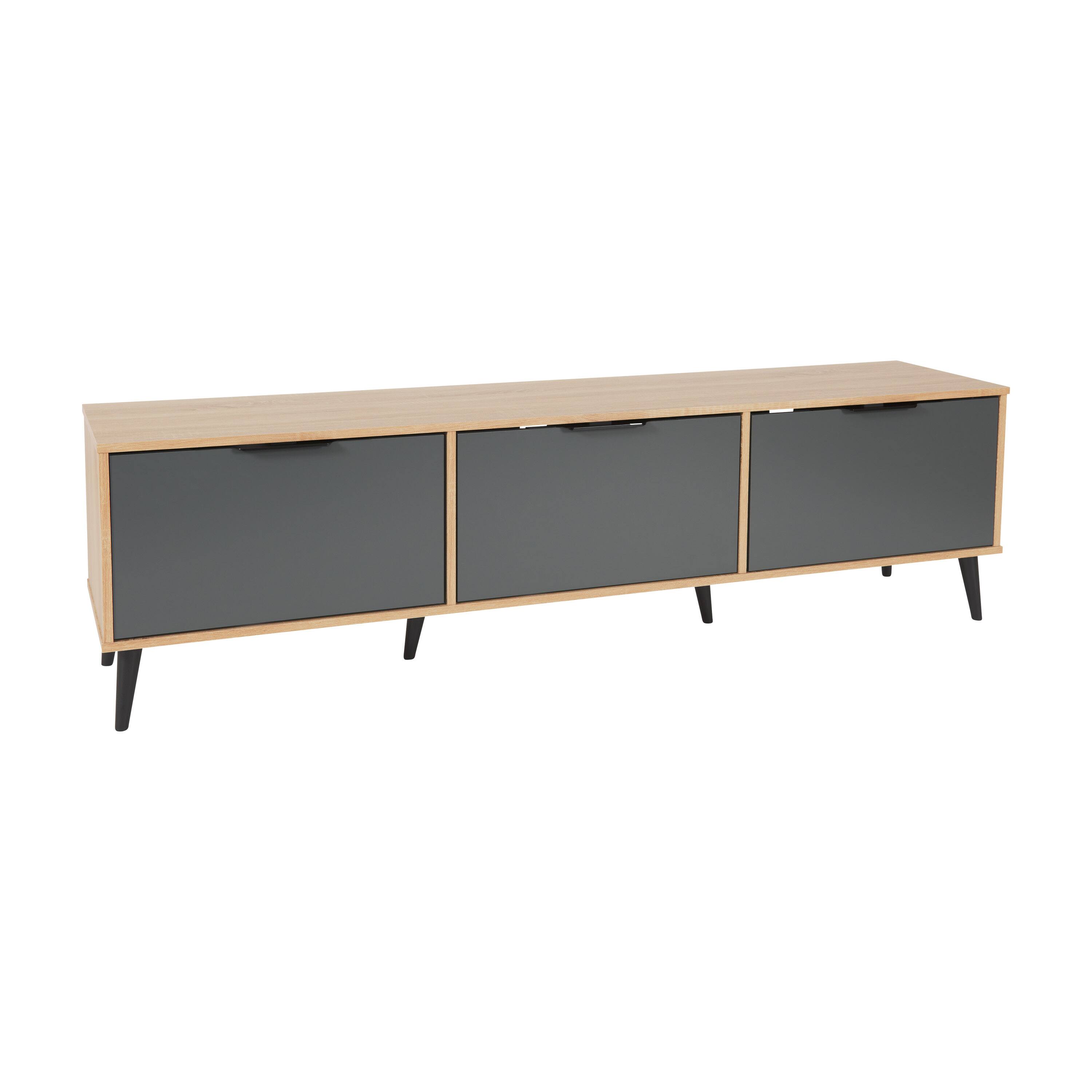 Angle. CorLiving - Cole Collection TV Stand with Enclosed Cabinets for Most TVs up to 85" - Light Wood.