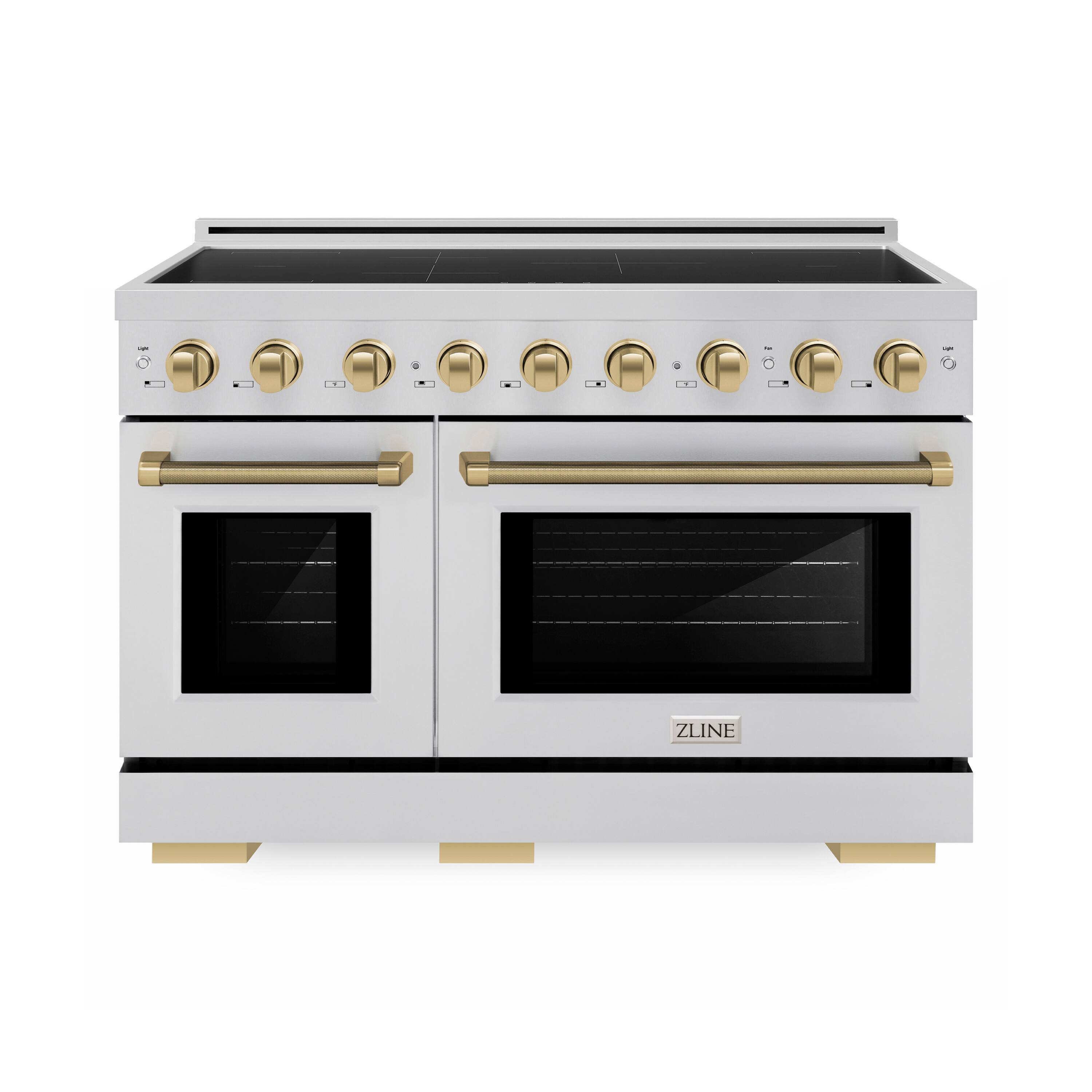 Front. ZLINE - Autograph 48 in. 6.7 cu. ft. Paramount Freestanding Induction Range with 7 Elements and Champagne Bronze Helix Handles - Stainless Steel.