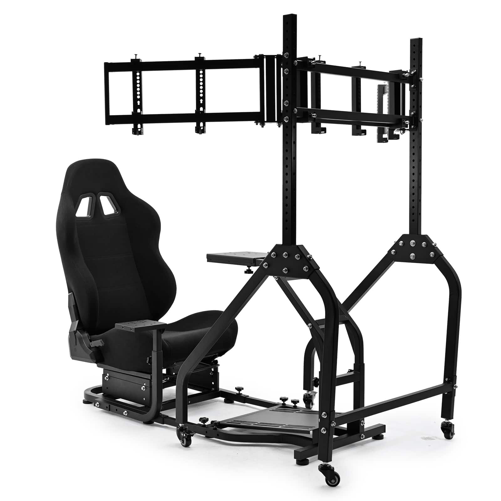 Dardoo - Dardoo-Racing Simulator Cockpit with Three-Screen Monitor Mount and Seat for Logitech,for Fanatec, for Thrustmaste - Black