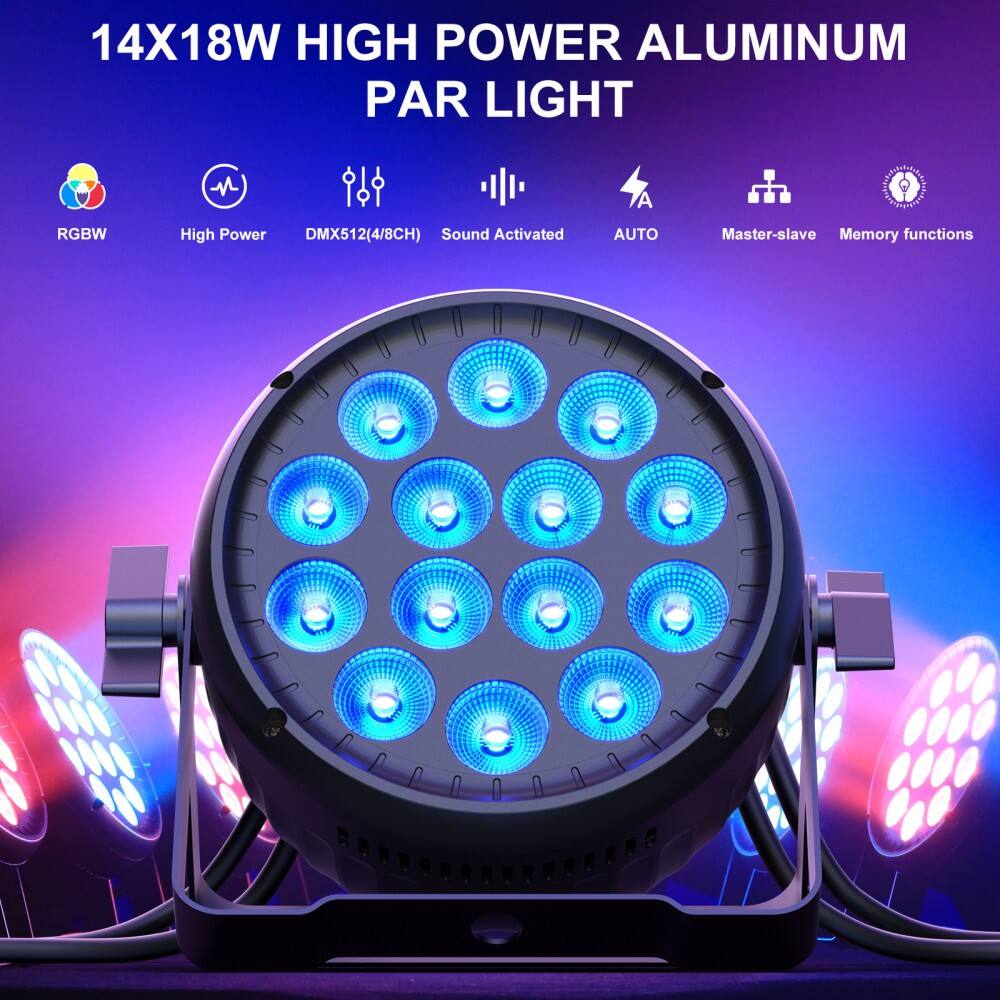 14X18W HIGH POWER ALUMINUM PAR LIGHT

- RGBW
- High Power
- DMX512(4/8CH)
- Sound Activated
- AUTO
- Master-slave
- Memory functions