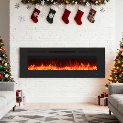 Front. Ihomeadore - 50" Electric Wall-Mounted Recessed Fireplace Insert with Remote, Adjustable Flame Color & Speed - Black.