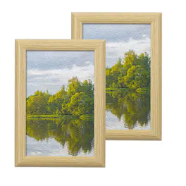 Unique Bargains - 2pcs Wood Picture Frames, 4x6 Inch Wooden Photo Frame with Mat Glass Panel for Wall Tabletop Display - Natural Beige