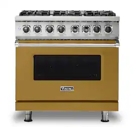 Viking - 5-Series 5.6 Cu. Ft. Self-Cleaning Freestanding Dual Fuel Convection Range - 6 Burner - Golden Hour