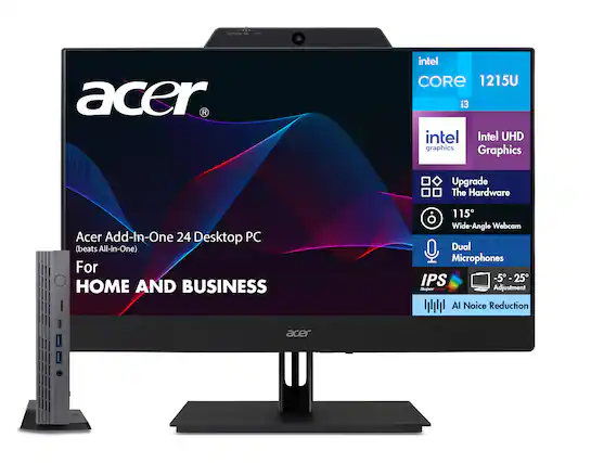 Acer R Intel CORE i3 1215U Intel UHD Graphics Graphics Upgrade The Hardware Acer Add-In-One 24 Desktop PC (beats All-in-One) For HOME AND BUSINESS 115 Wide-Angle Webcam Dual Microphones IPS -5 - 25 -5 SuperCLEAR Adjustment AI Noise Reduction