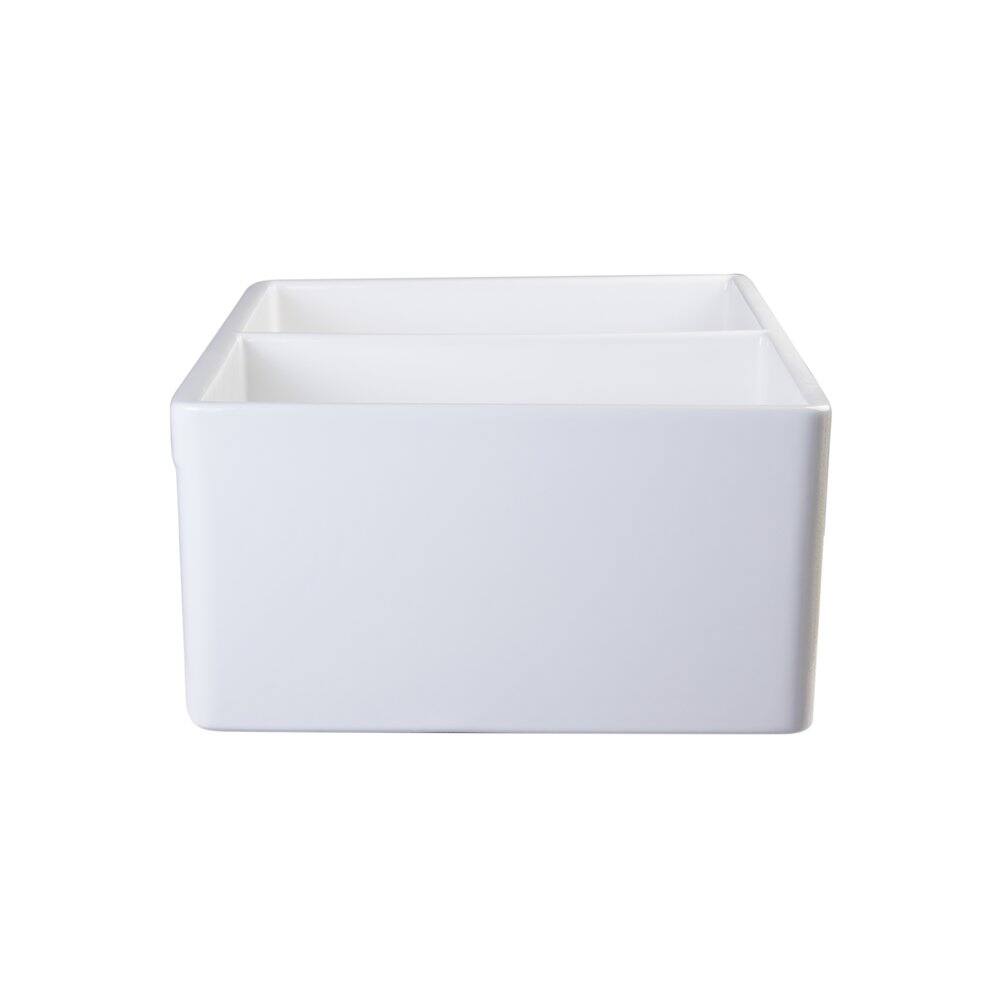 Alt View 3. Alfi - ALFI brand White 32 Fluted Apron Double Bowl Fireclay Farmhouse Kitchen Sink - White.