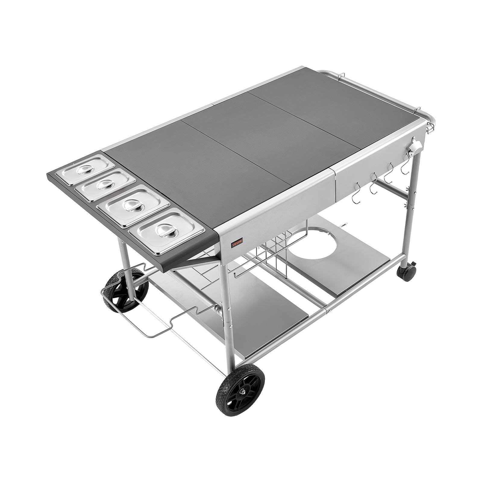 Alt View 5. VEVOR - Outdoor Grill Cart, 36.4 x 23.4 x 1 inch Tabletop Size Grilling Table, Movable Outdoor Cooking Table with 4 Spice - Gray.