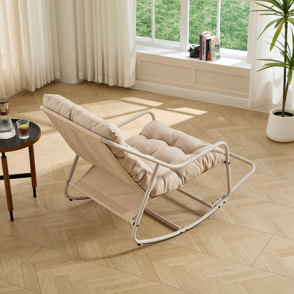 Alt View 1. Loheer - Loheer Outdoor Rocking Chair Beige Armless Steel Frame Rocker with Thick Cushion 300 lbs Capacity - Beige.