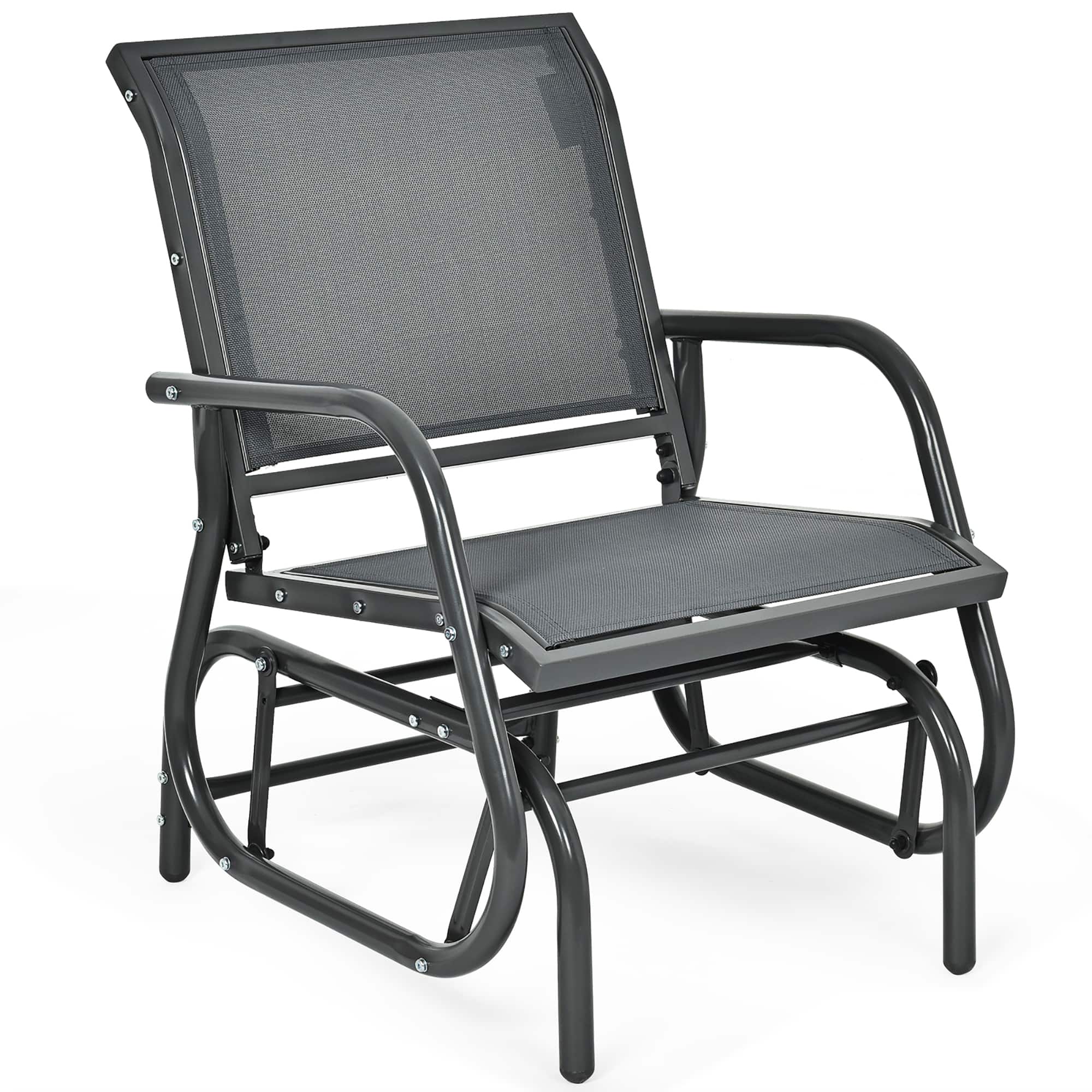 Costway - Outdoor Single Swing Glider Rocking Chair Fabric Armrest Garden Porch Backyard - Gray