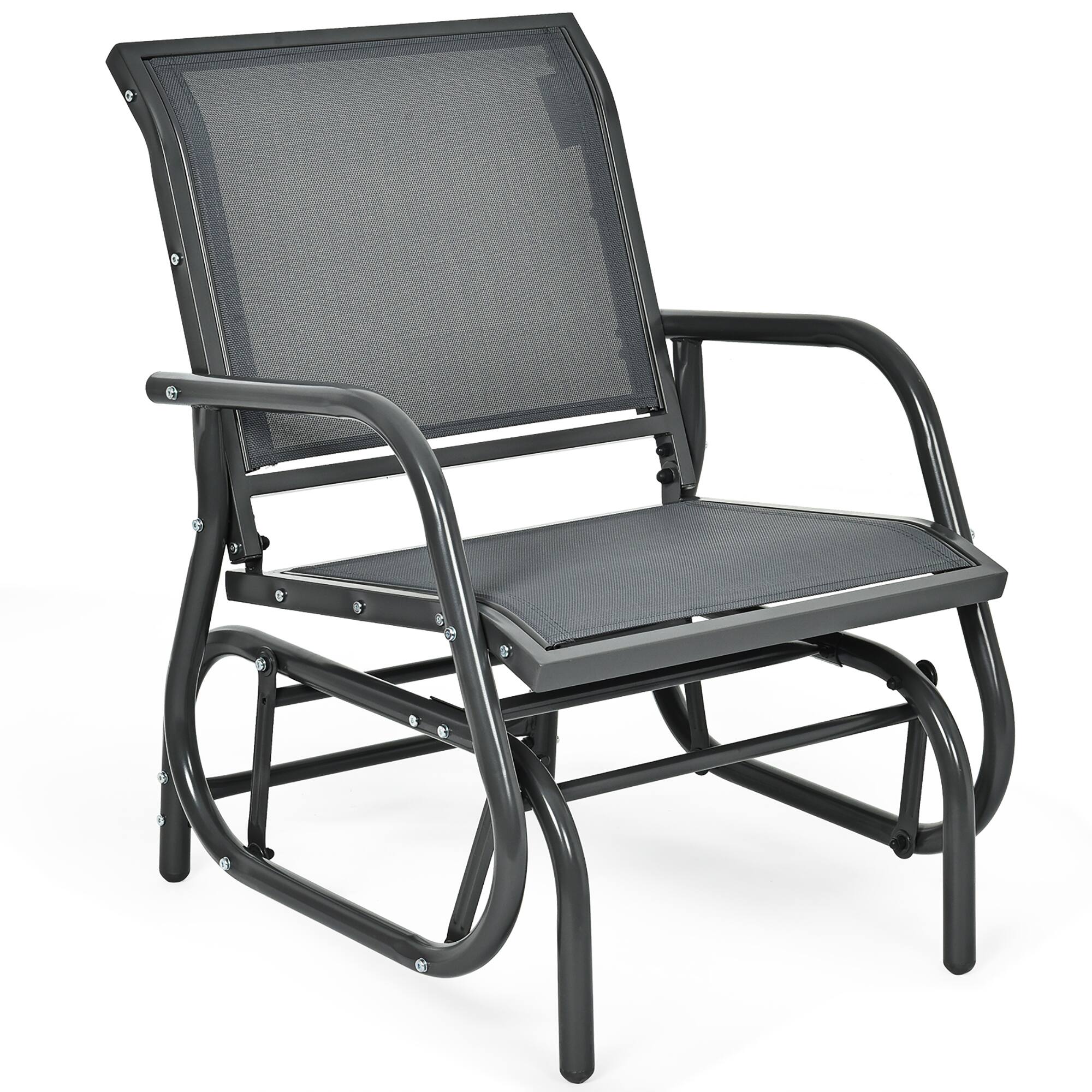 Front. Costway - Costway Outdoor Single Swing Glider Rocking Chair Fabric Armrest Garden Porch Backyard - Gray.