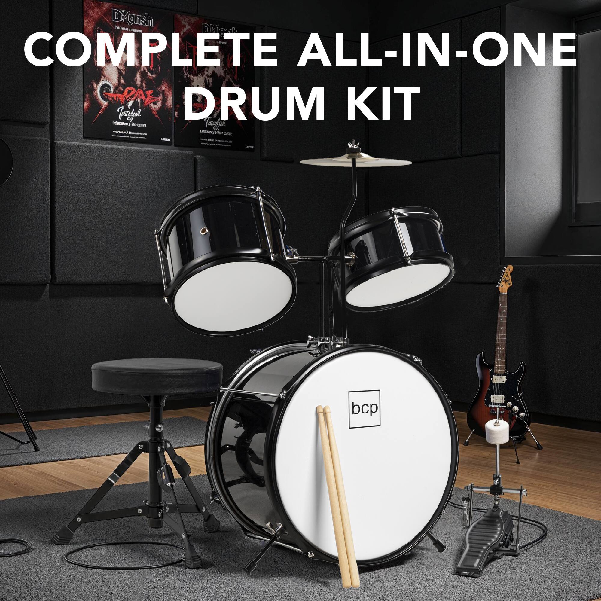 The corrected text is: "D'Addario COMPLETE ALL-IN-ONE DRUM KIT."