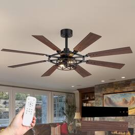 Breezary - 52'' Indoor Ceiling Fan with Light and Remote , 8 Reversible Blades, Timer, 6-Speed DC Motor, 4″& 8″ Downrod - Matte Black