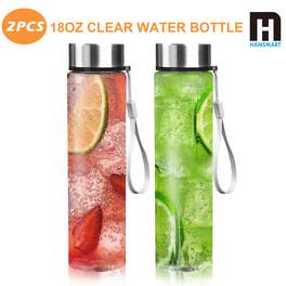 Hansmart - Juice Bottles 2Pack Wide Mouth Plastic Bottles with Lids for Juicing Smoothies Infused Water Beverage Storage - Clear