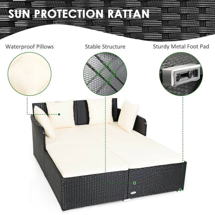 SUN PROTECTION RATTAN

- Waterproof Pillows
- Stable Structure
- Sturdy Metal Foot Pad