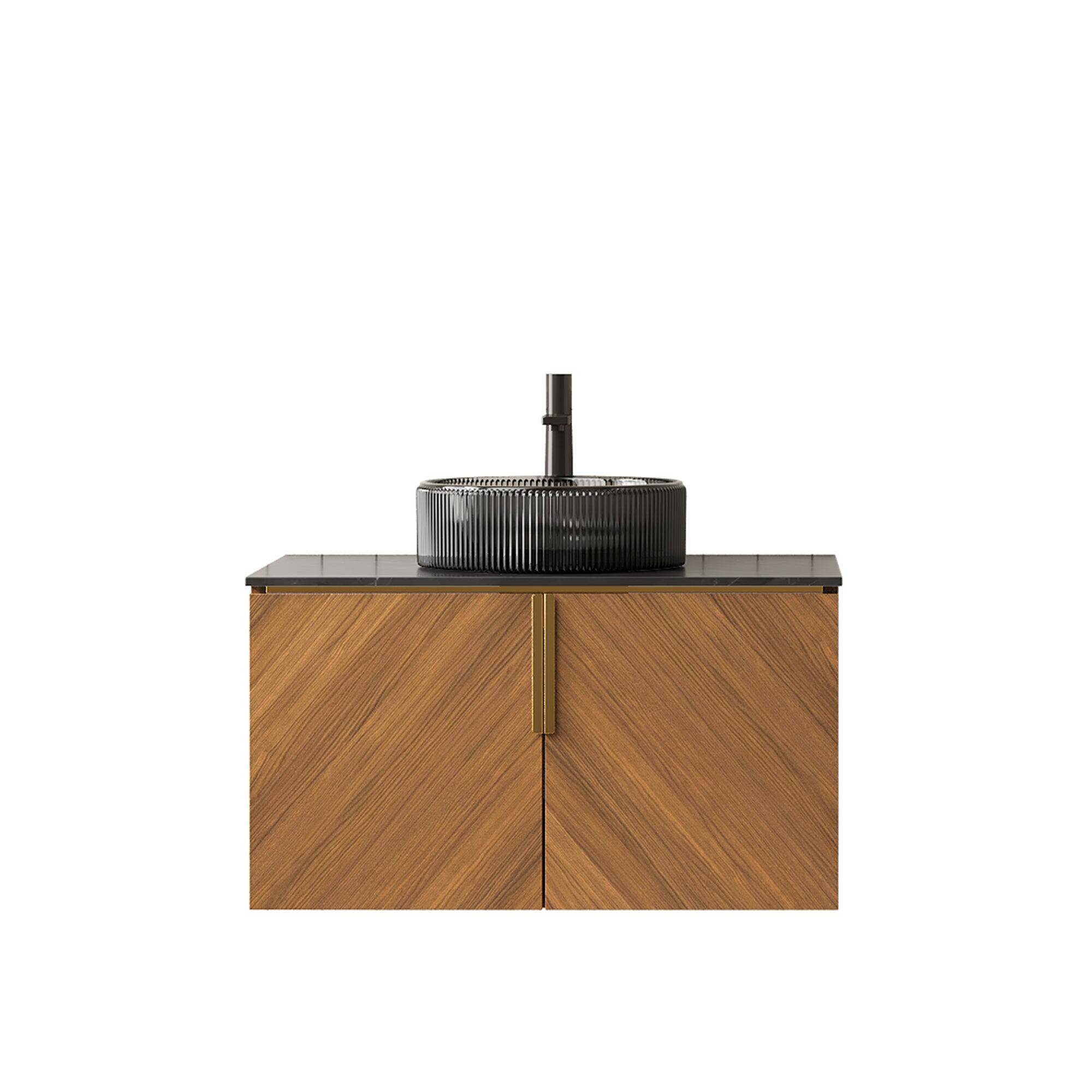 Alt View 3. Boyel Living - 30 Bathroom Vanity with Transparent Black Round Glass Basin Black Sintered Stone Top - Black,Espresso.