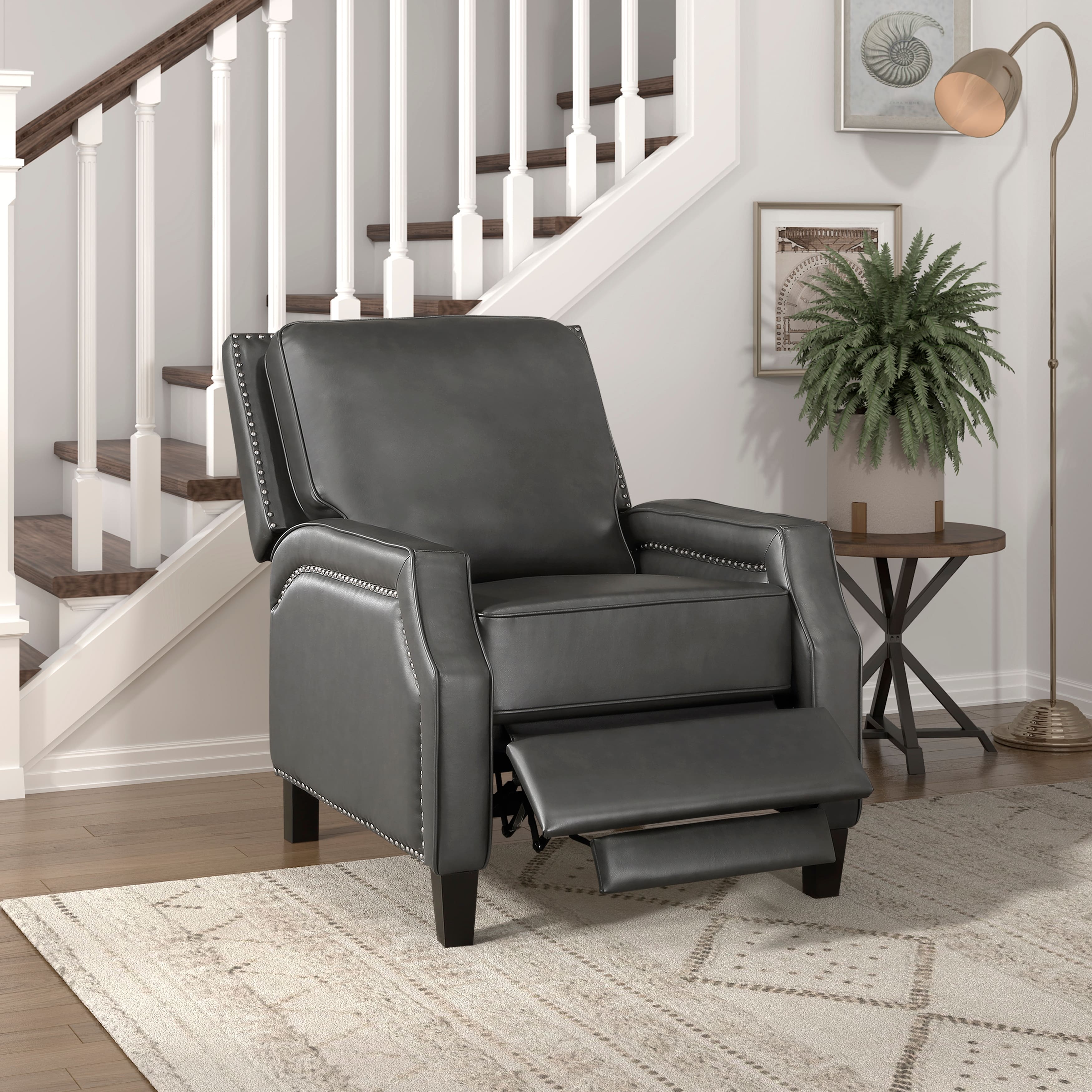TinyHomie - Push Back Reclining Chair Transitional Style Grey Color Self-Reclining Motion Chair 1pc Cushion Seat - Gray