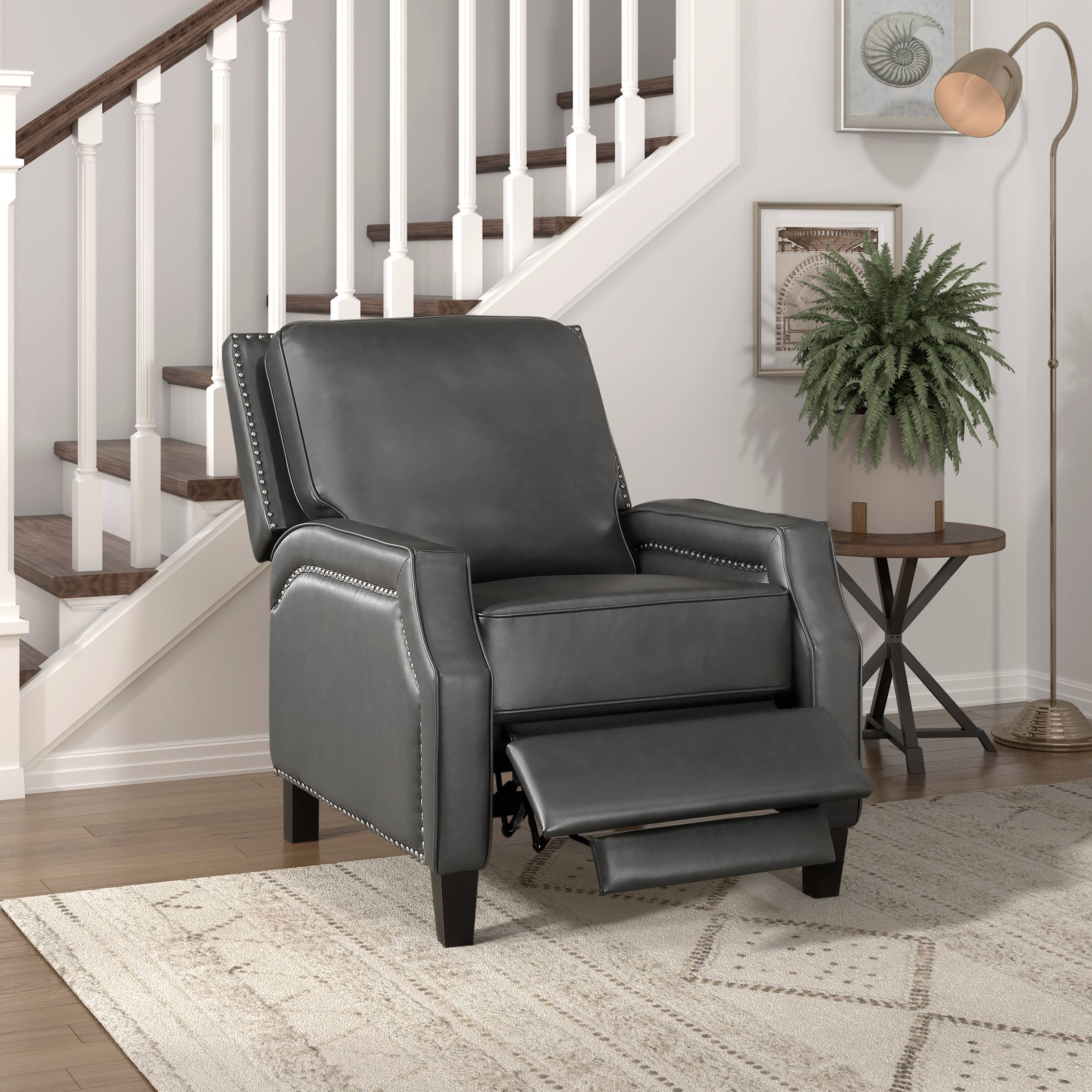 Front. TinyHomie - Push Back Reclining Chair Transitional Style Grey Color Self-Reclining Motion Chair 1pc Cushion Seat - Gray.