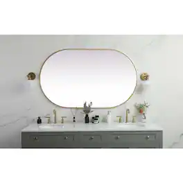 Elegant Decor - Metal Frame Oval Mirror 36x60 Inch - Brass