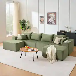 Boyel Living - Compressed Modular Green Corduroy Sofa No Assembly Required 6-Seat - Green