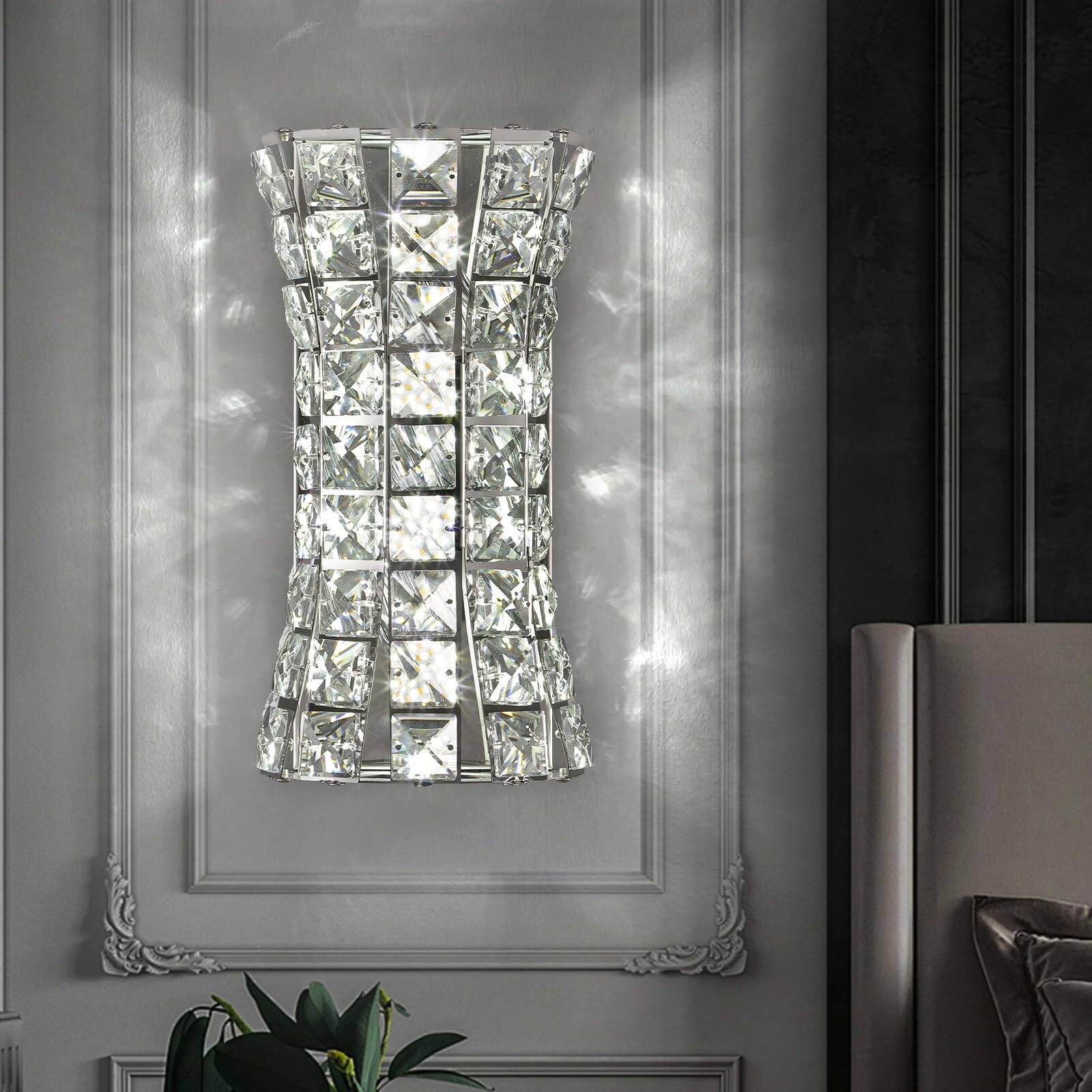 Front. TECH SAFARI - Crystal Wall Sconces Modern Light Fixtures Luxury Indoor Lamp For Living Room Bedroom Bathroom Hallway Door - Chrome-S-B01.