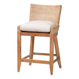 bali & pari - Ridley Seagrass Counter Stool with Mahogany Wood Frame - Seating with Woven Square Back and Cushioned Seat - White Wash